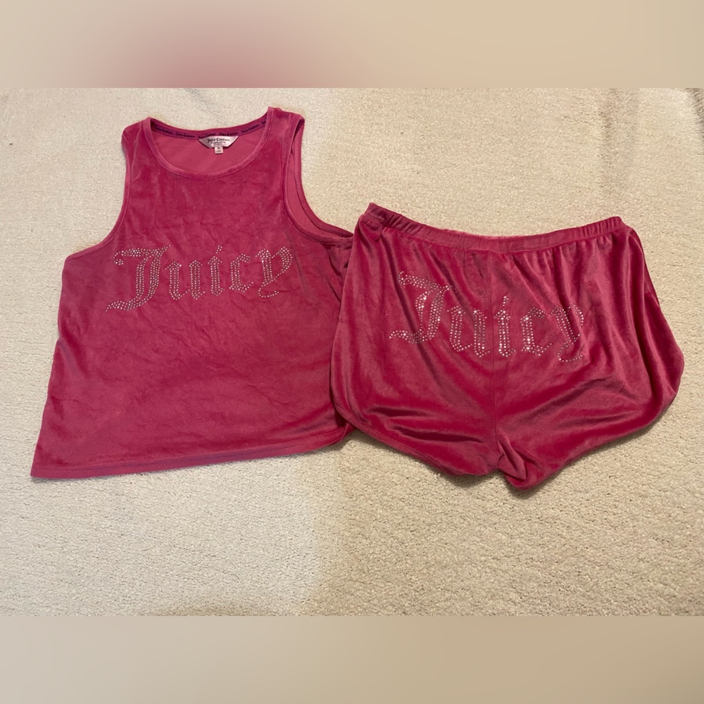 Juicy Couture Hot Pink Velour Tank & Shorts Set with Rhinestone Logo